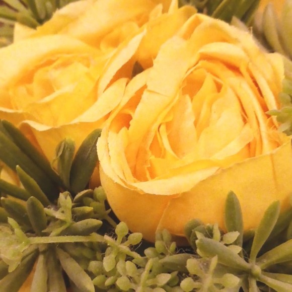 Luxury Home Decor Silk Roses & Aeoniums in White Base Floral Arrangement - Picture 4 of 14